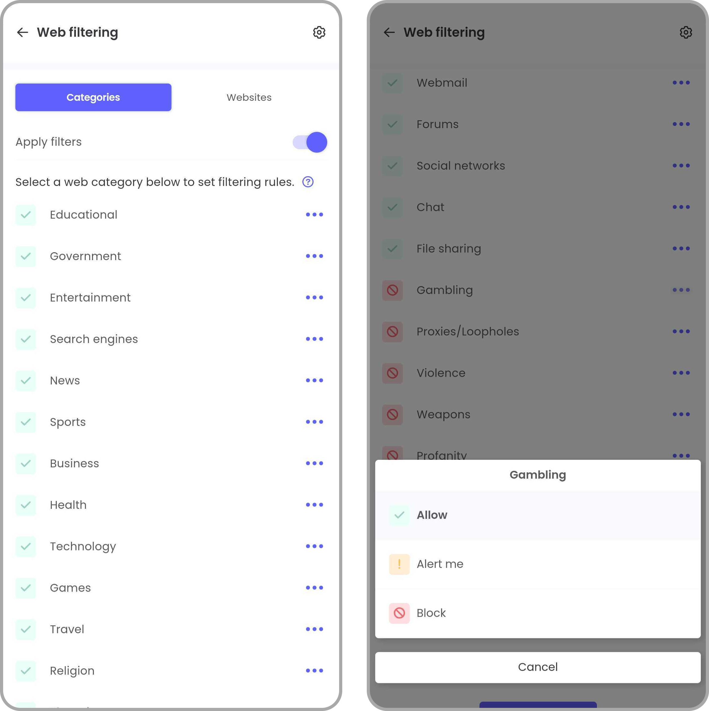 web filter categories